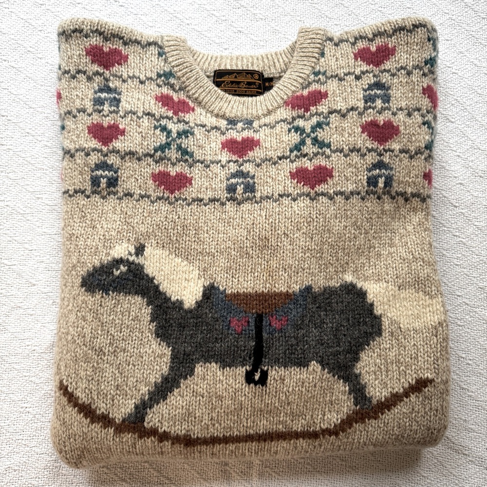 Eddie Bauer Vintage Sweater with Horse and Heart Design